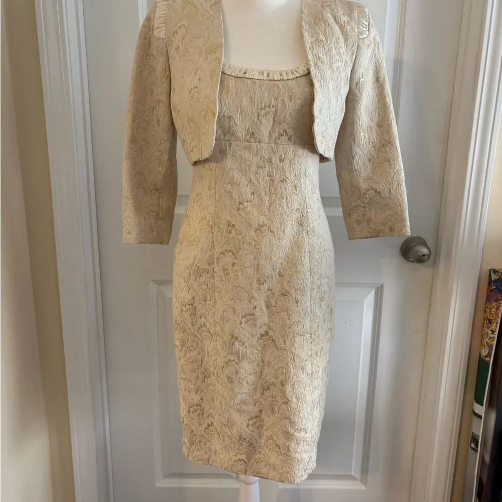 Arthur S Levine Tahari 2 Piece Gold Brocade Dress Suit Sz 2 Y2K Formal Elegant - Picture 8 of 12